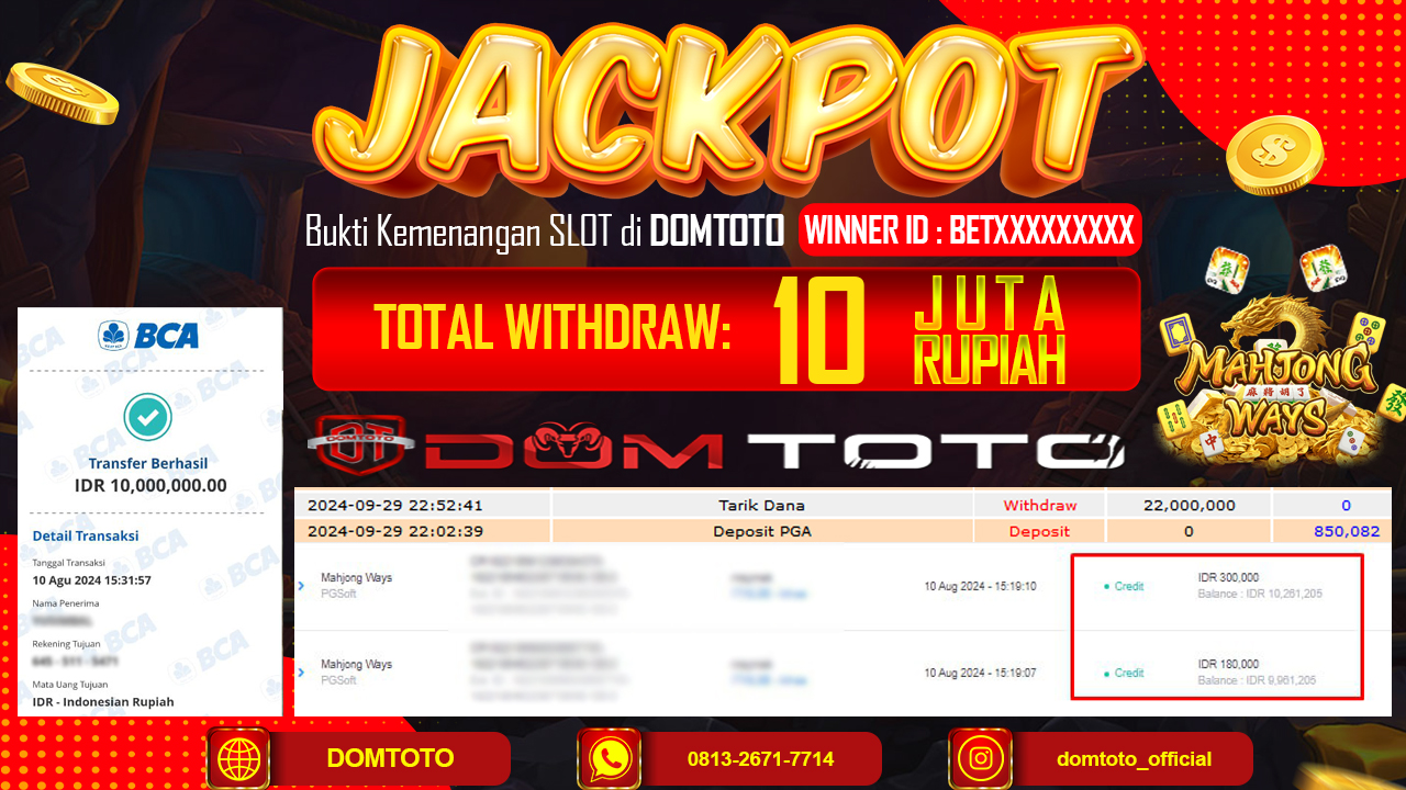 JACKPOT SLOT PG SOFT MAHJONG WAYS  30 SEPTEMBER 2024